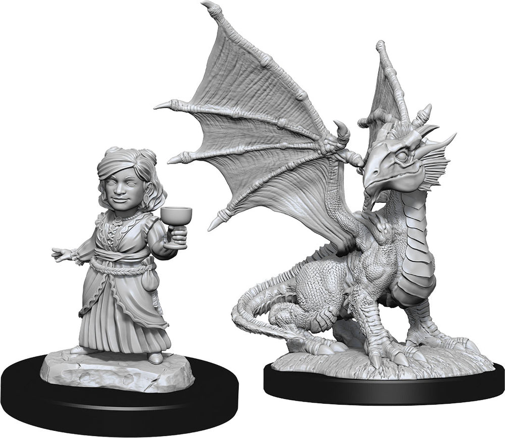 Dungeons & Dragons Nolzurs Marvelous Unpainted Miniatures: Silver Dragon Wyrmling & Female Halfling